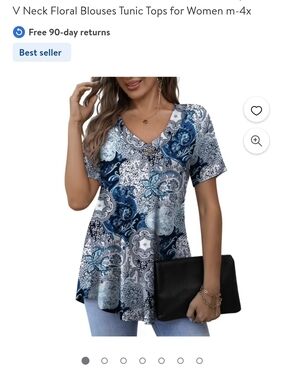 V-Neck Floral Tunic Top in Blue - Women